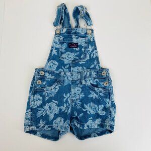Jordache Denim White Floral Print Bibbed Short Overalls Romper, Girl’s Size 4T